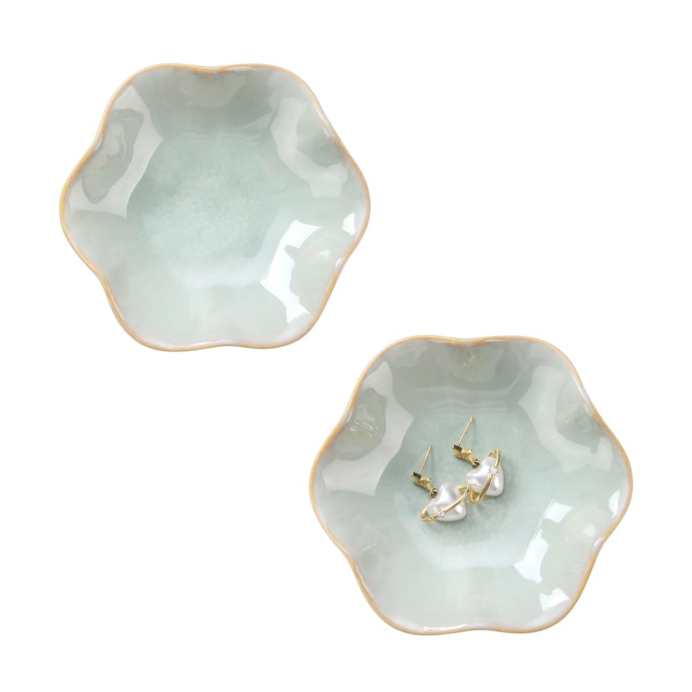 JAMEND CLXP Lotus Leaf Shape Decorative Ring Tray, Small Key Bowl, Ceramic Trinket Tray Jewelry Dish Organizing Necklace Earrings, Home Decoration for Mom Best Friend Sister, Pink.