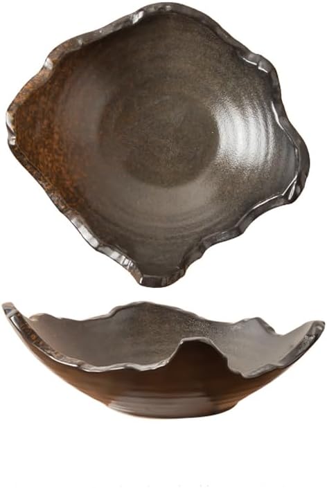 Ceramic Bowl Decorative Irregular Rim Reactive Glaze Ceramic Bowl 8.8 Inch