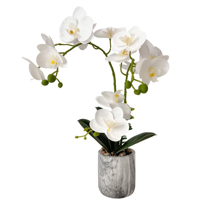 White Fake Orchids Flowers in Pot Bendable Faux Orchids Artificial Flowers Washable Silk Orchid Phalaenopsis Decor for Home Wedding Table Centerpiece Bathroom Office