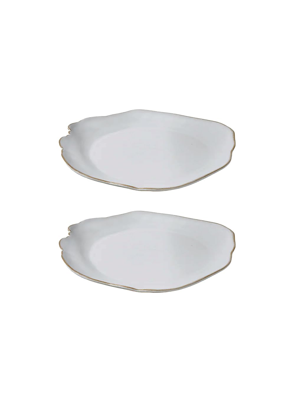 Serene Spaces Living Set of 2 Large Free-Form Edge Glazed Ceramic Plate- Dinnerware for Vintage Weddings, Events, Measures 12" Diameter and 1.5" Tall