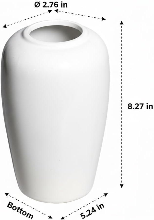 White Ceramic Vase for Centerpiece, 8 Inch Modern Vases Home Decor, Decorative Flower Vase for Pampas Grass, Coffee Table Living Room Small Shelf Kitchen Decor