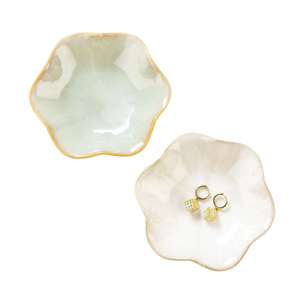 JAMEND CLXP Lotus Leaf Shape Decorative Ring Tray, Small Key Bowl, Ceramic Trinket Tray Jewelry Dish Organizing Necklace Earrings, Home Decoration for Mom Best Friend Sister, Pink.