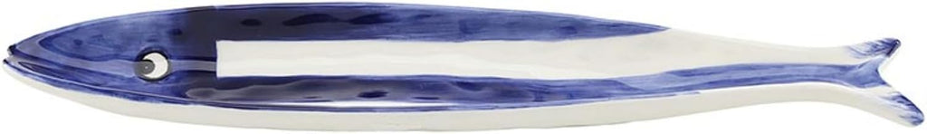 47th & Main Fish Shaped Dish Ceramic Tapas Bowl for Entertaining, 12" x 2.25", Blue/White