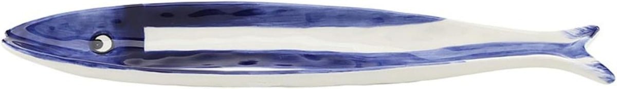 47th & Main Fish Shaped Dish Ceramic Tapas Bowl for Entertaining, 12" x 2.25", Blue/White