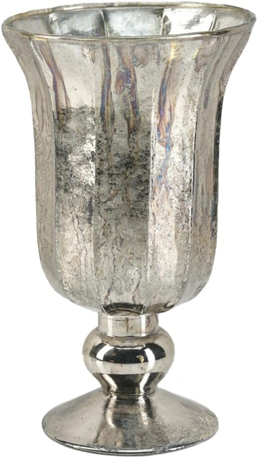 Serene Spaces Living Antique Platinum Flower Vase, Mercury Glass Urn for Centerpieces, Weddings & Event Decor – Vintage-Style Floral Vase, 5" Diameter and 8.5" Tall