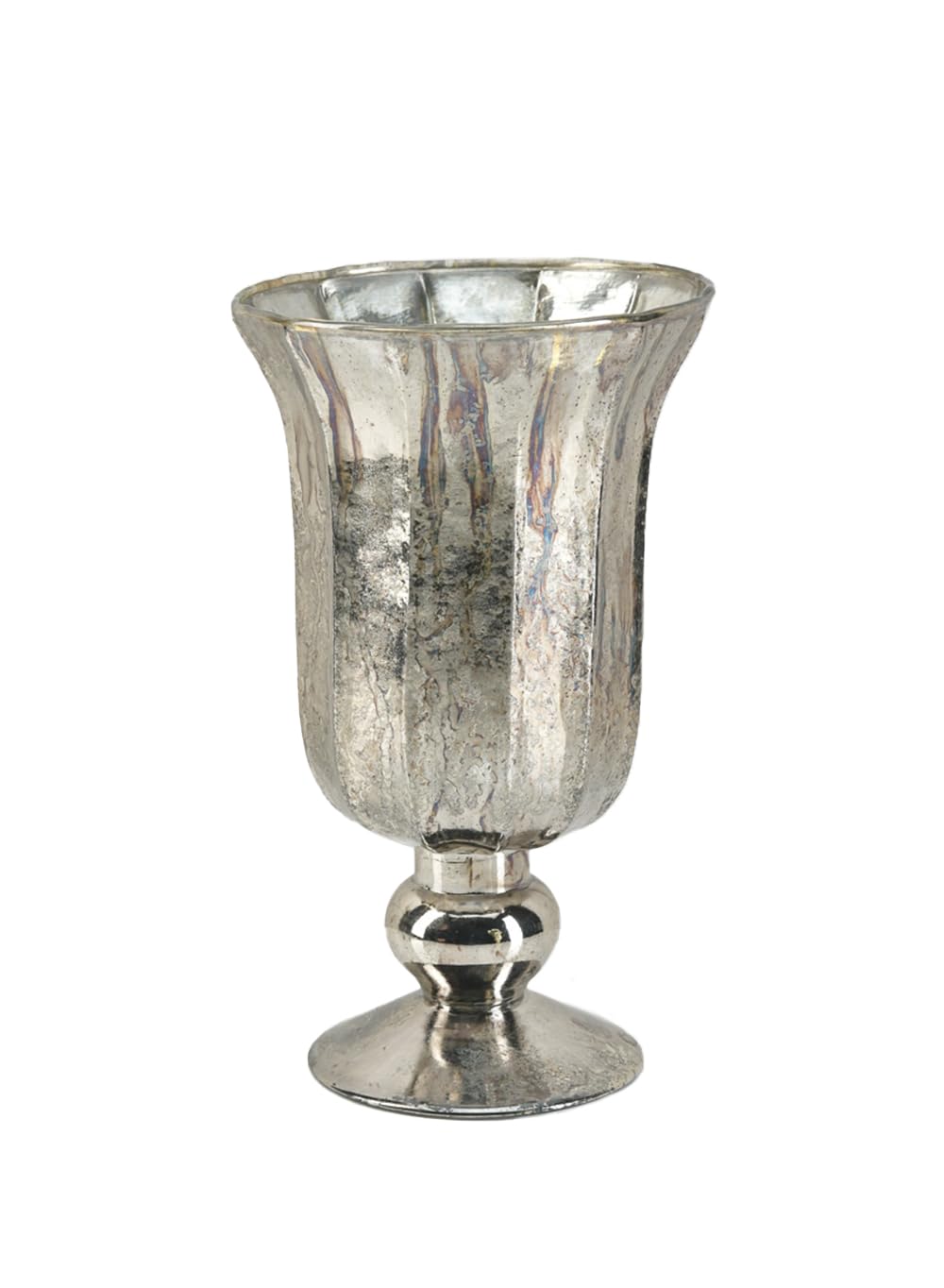 Serene Spaces Living Antique Platinum Flower Vase, Mercury Glass Urn for Centerpieces, Weddings & Event Decor – Vintage-Style Floral Vase, 5" Diameter and 8.5" Tall