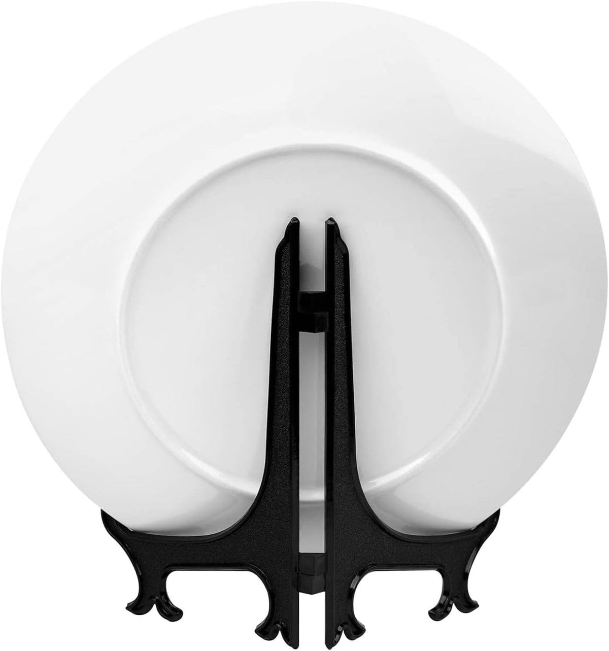 (Black & White Stripe) Bone China Decorative Plate with Stand and Hook Vintage 6in Round Ornament for Shelf Desk Wall Display Home Office Accent