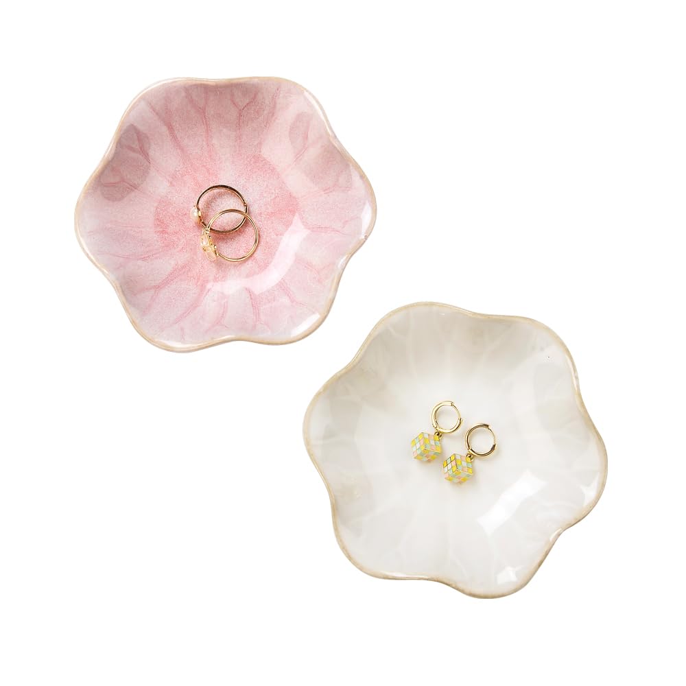 JAMEND CLXP Lotus Leaf Shape Decorative Ring Tray, Small Key Bowl, Ceramic Trinket Tray Jewelry Dish Organizing Necklace Earrings, Home Decoration for Mom Best Friend Sister, Pink.