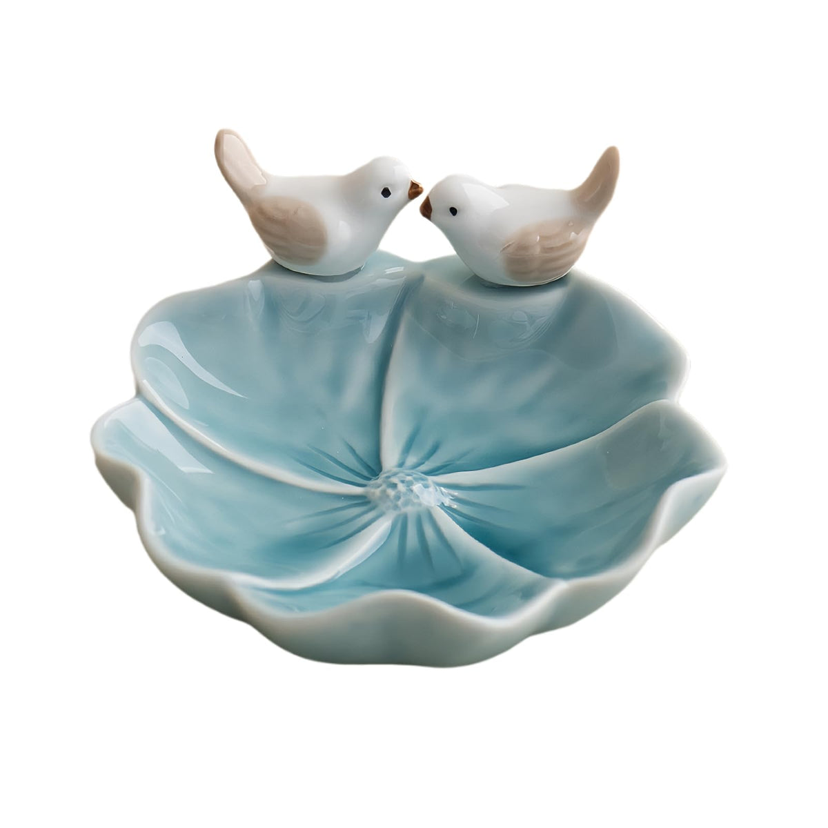 Lotus Leaf Bird Ceramic Jewelry Dish, Ring Tray for Women (Red)