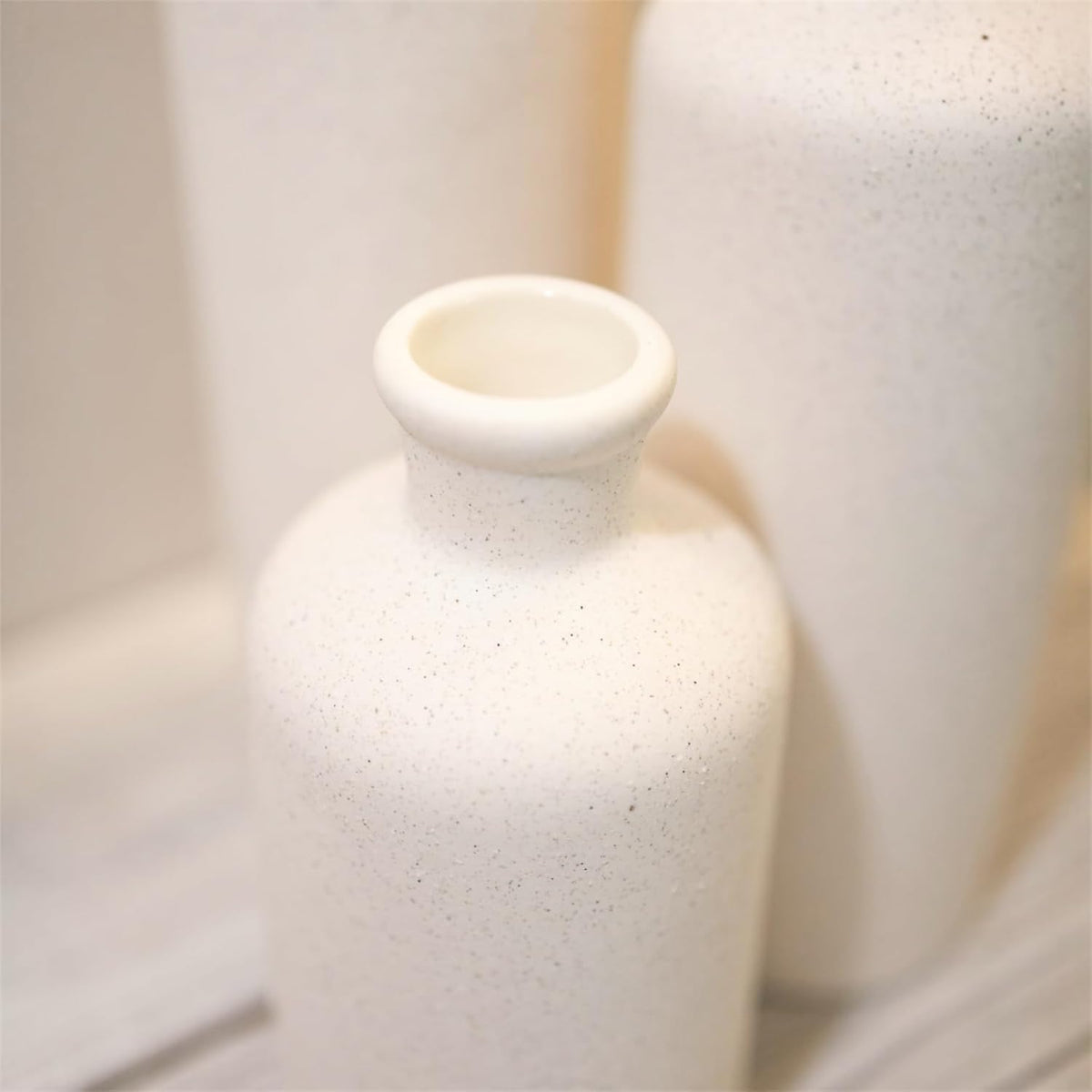 Tall Off-White Ceramic Vase Set of 3- Modern Farmhouse Decor Vases for Living Room, Coffee Table & Shelf Styling - Minimalist Neutral Decorative Flower Vases, Elegant Home Accent Gift