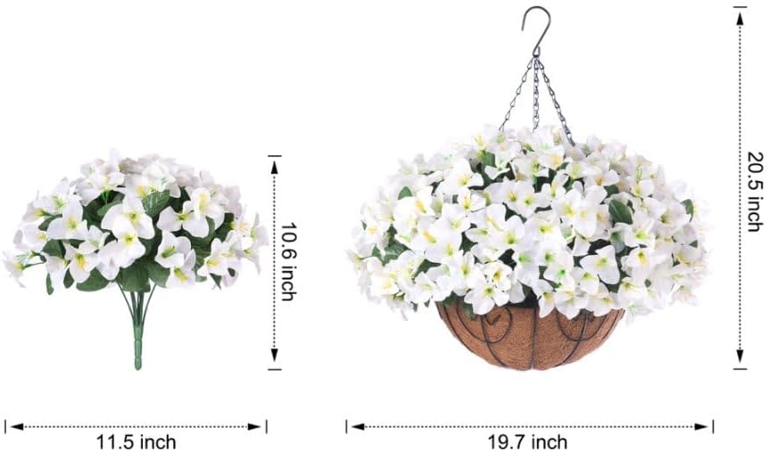 Artificial Hanging Flowers Faux Plants Basket for Outdoors Fall Winter Decor, Fake Silk Bougainvillea in Planter Outdoor Look Real UV Resistant Faux Flower for Outside Porch Patio Garden Home, White