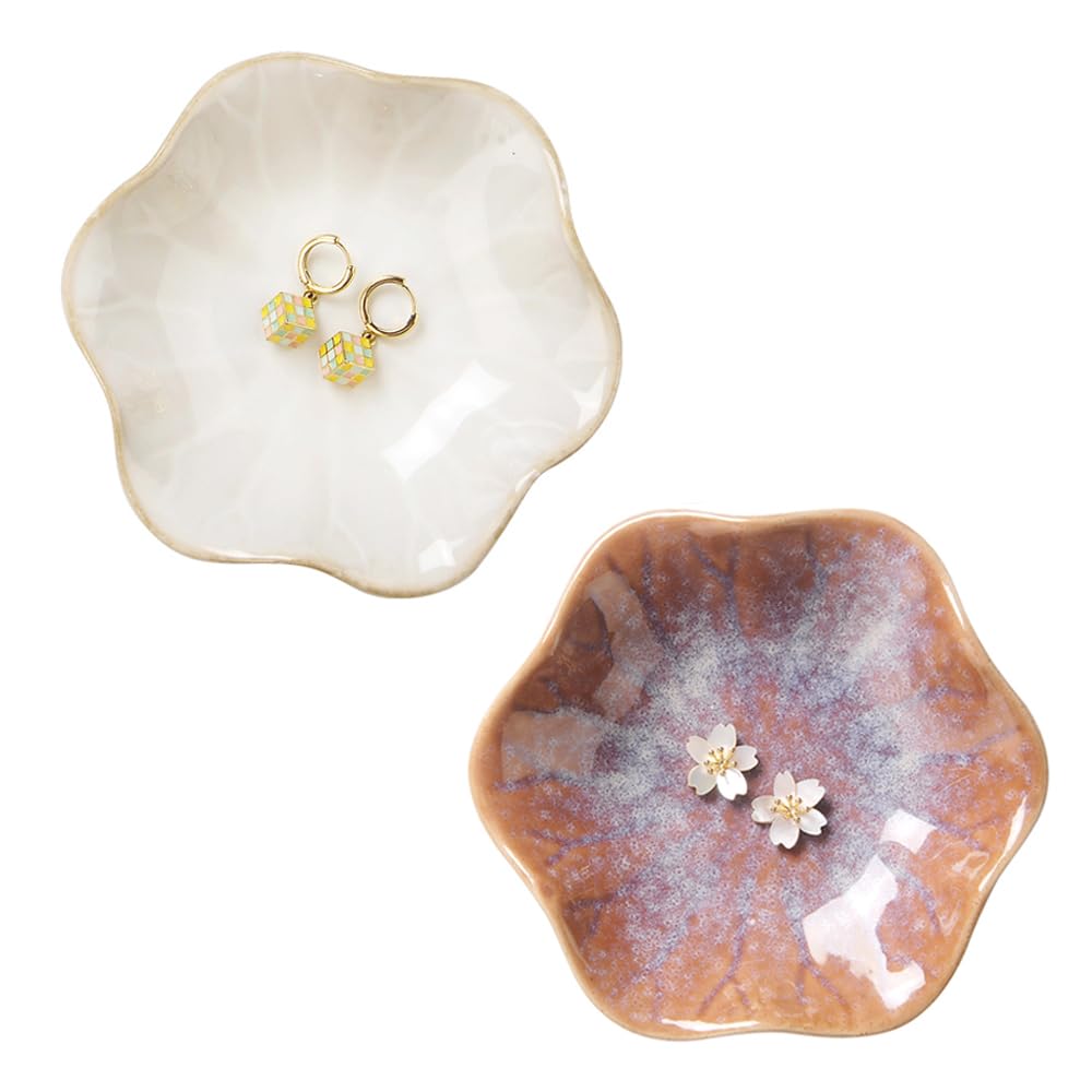JAMEND CLXP Lotus Leaf Shape Decorative Ring Tray, Small Key Bowl, Ceramic Trinket Tray Jewelry Dish Organizing Necklace Earrings, Home Decoration for Mom Best Friend Sister, Pink.
