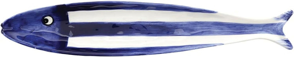 47th & Main Fish Shaped Dish Ceramic Tapas Bowl for Entertaining, 12" x 2.25", Blue/White