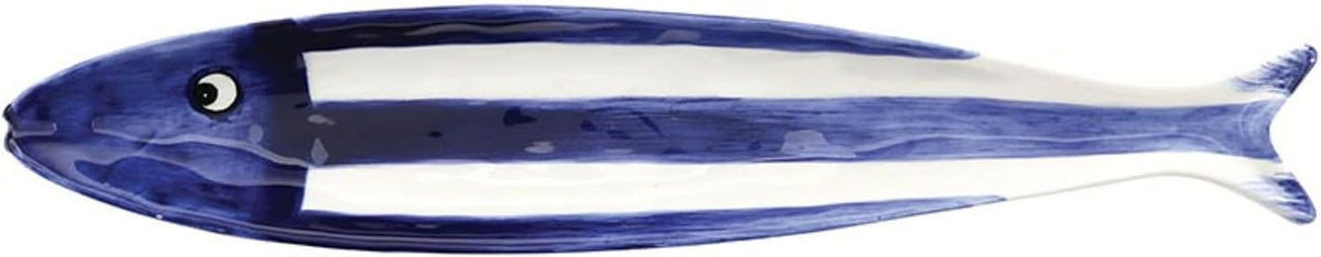47th & Main Fish Shaped Dish Ceramic Tapas Bowl for Entertaining, 12" x 2.25", Blue/White
