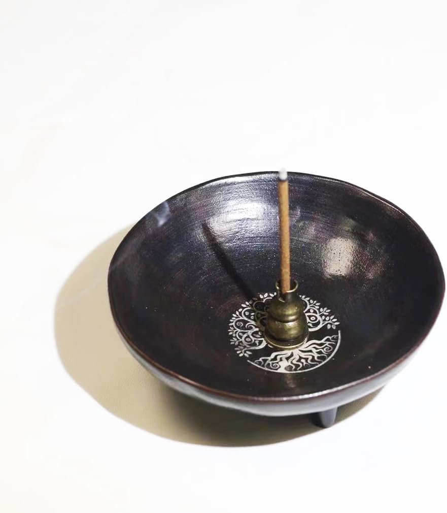 Prayer Offering Ritual Bowl Plate Great for Use Candles Tray Religious Spiritual Gifts （Black Tree Life）