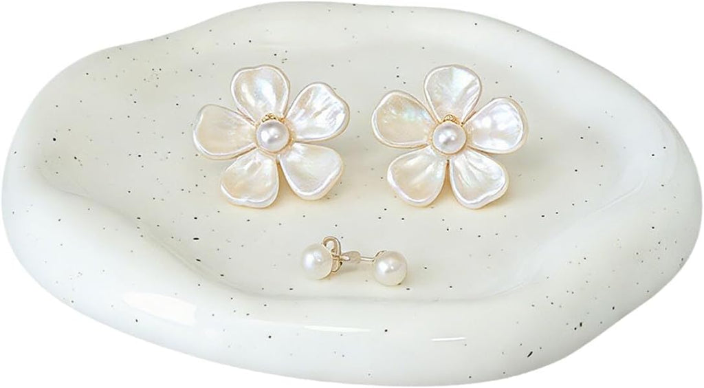 CHENACC Ceramic Jewelry Tray, White Round Cloud-Shaped