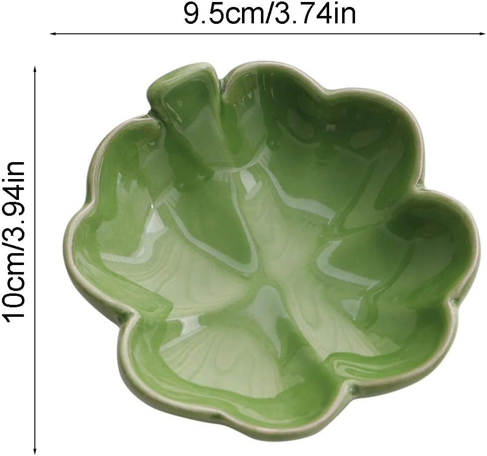 St. Patrick's Day Four-Leaf Clovers Ceramic Tray 3.74 × 3.94inch Shamrock Candy Dish Small Size Serving Tray Food Fruit Snack Storage Appetizer Platters for Irish Themed Festival Party Supplies