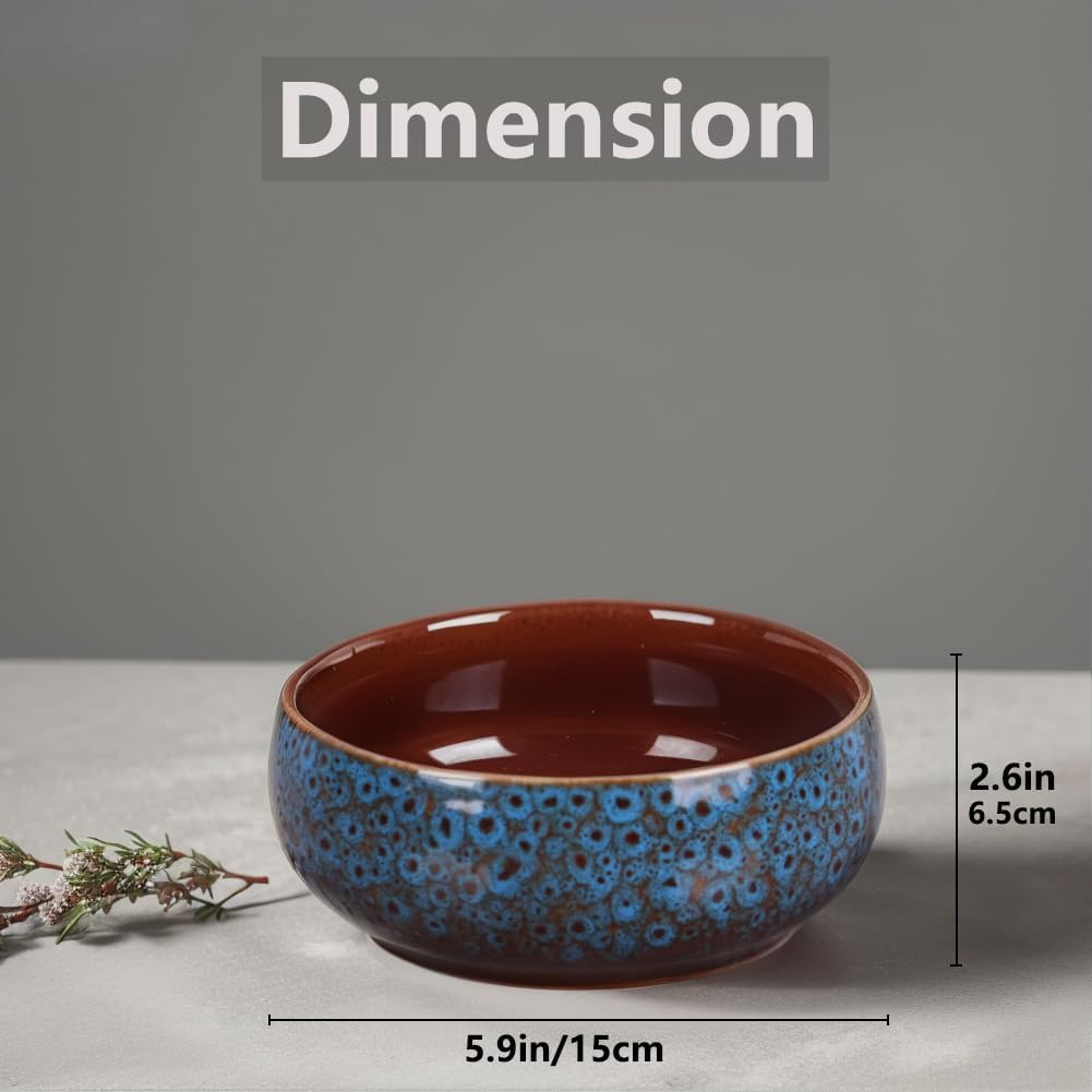 5.9“ Blue Ceramic Decorative Bowl – Pottery Key Bowl for Entryway Table, Candy Dish, Jewelry Trinket Dish, Fruit Bowl for Kitchen Counter, Rustic Blue Glazed Bowl for Home Decor