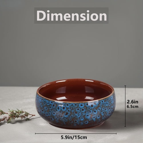 5.9“ Blue Ceramic Decorative Bowl – Pottery Key Bowl for Entryway Table, Candy Dish, Jewelry Trinket Dish, Fruit Bowl for Kitchen Counter, Rustic Blue Glazed Bowl for Home Decor