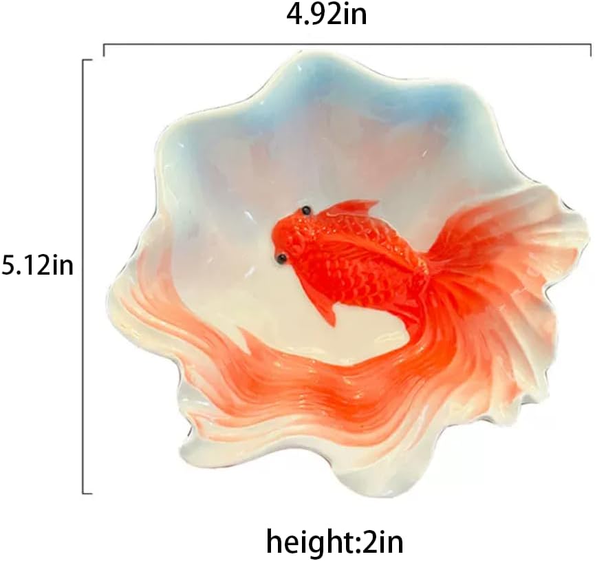 Goldfish Ceramic Bowl, Enamel Glaze Koi Fish Serving Dish, New Chinese Style Decorative Porcelain Rice Bowl, Microwave Safe Shallow Plate for Snack Sushi Sauce Home Kitchen Decor
