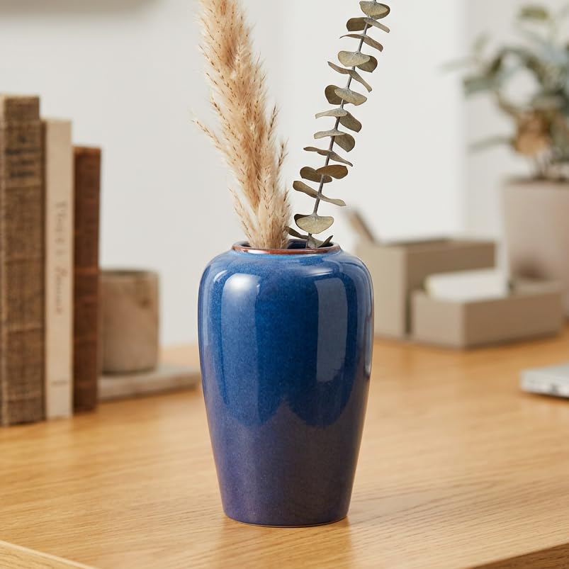 White Ceramic Vase for Centerpiece, 8 Inch Modern Vases Home Decor, Decorative Flower Vase for Pampas Grass, Coffee Table Living Room Small Shelf Kitchen Decor