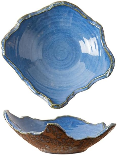 Ceramic Bowl Decorative Irregular Rim Reactive Glaze Ceramic Bowl 8.8 Inch