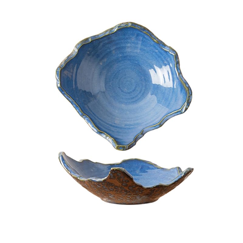 Ceramic Bowl Decorative Irregular Rim Reactive Glaze Ceramic Bowl 8.8 Inch