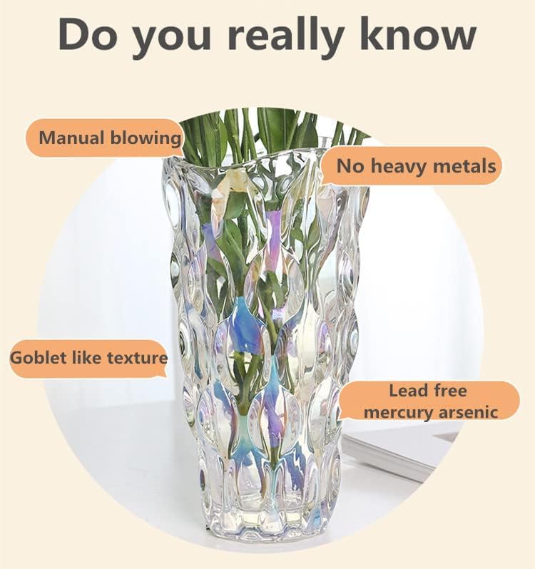 Heavy Glass Flower Vase Thickened 3.5lb 9.5inch Sparkle vase Bohemian Style, for Centerpieces,Wedding,Perfect Home Decor (Sparkle)