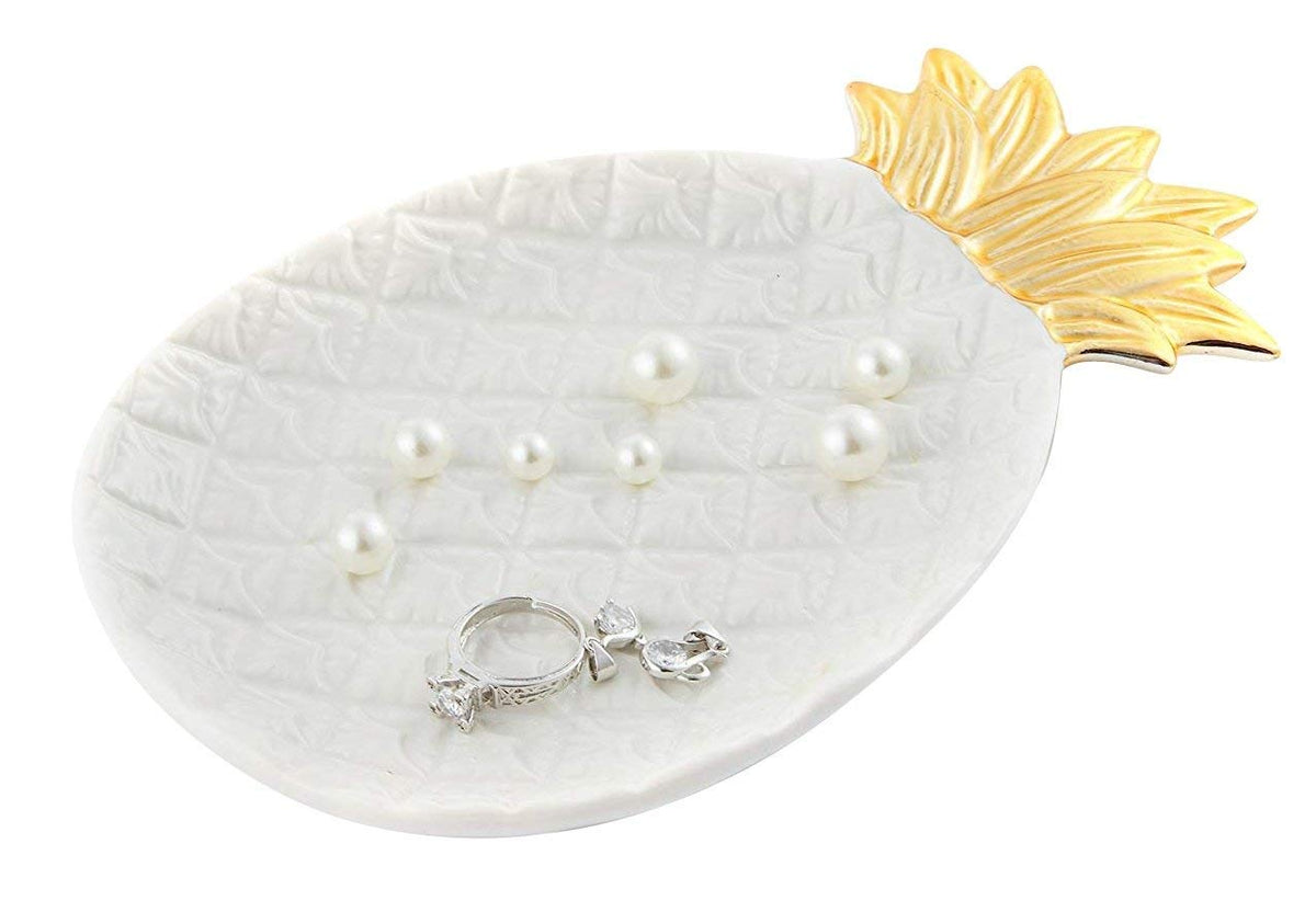 Lependor Golden Leaf Shaped Small Ceramic Jewelry Ring Dish Necklace Bracelet Holder Tray Organizer, Ceramic Decorative Trinket Dish for Wedding Party Woman Girl -Small Gold Leaf