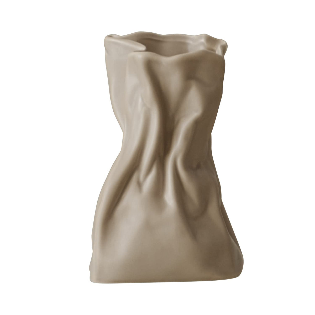 WENSHUO Crinkle Paper Bag Vase, Ceramic Flower Vase, 6-Inch, Matte Crème