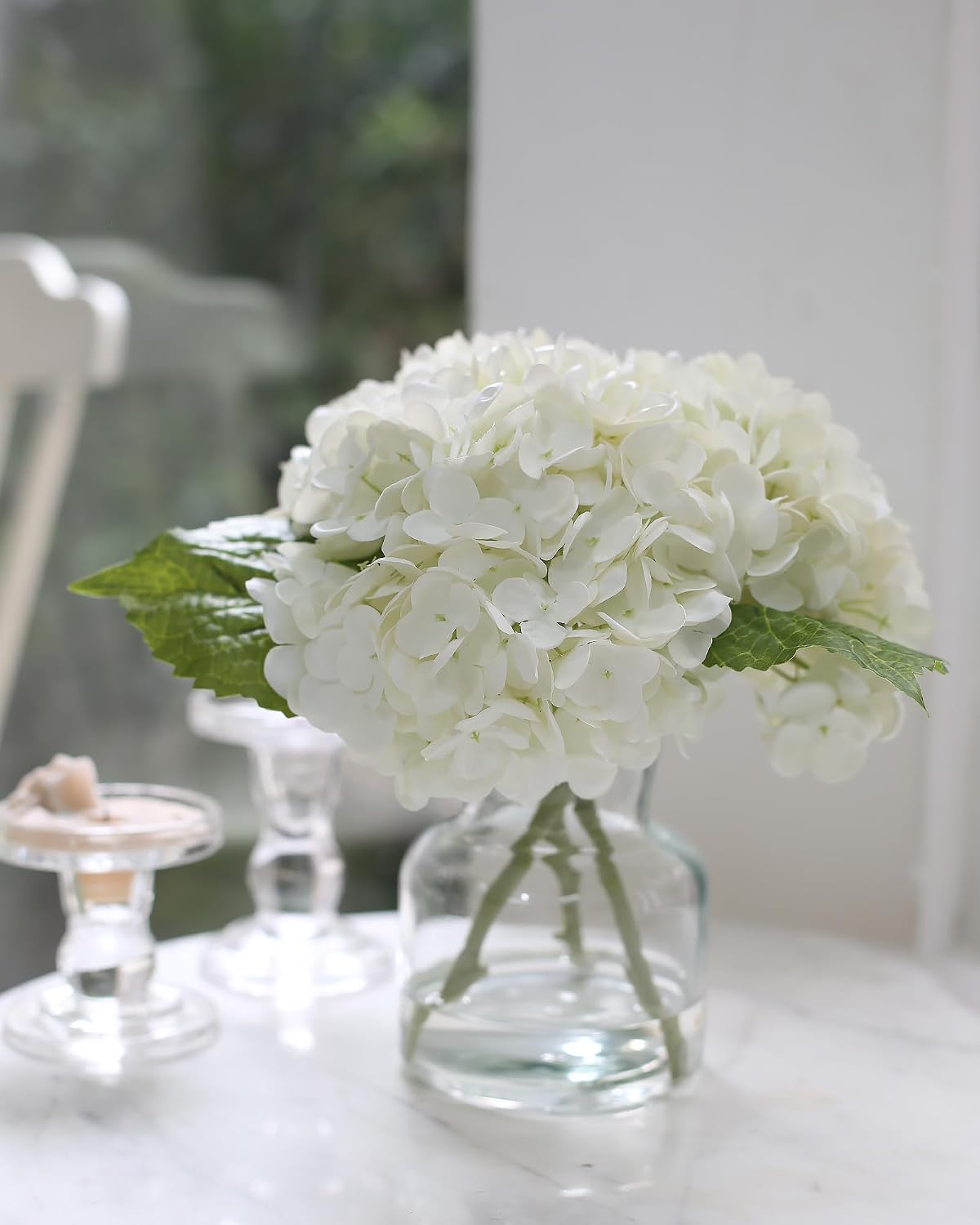 Real Touch Artificial Flowers White Hydrangea in Vase for Home Decoration
