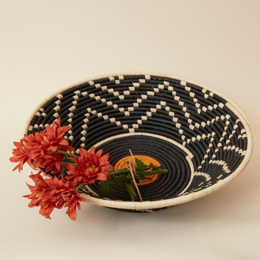 Colorful Woven Decorative Bowls - Hold Fruits, Bread, Snacks, Keys, Wallet, Kitchen Countertop, Entry Way, Living Room, Coffee Table (Orange (16" Wide))