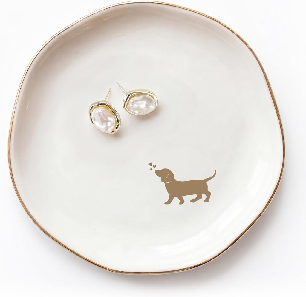 Dachshund Jewelry Dish Tray for Dog Lover,Ceramic Trinket Tray, Key Bowl, Decorative Plate 4.7 in