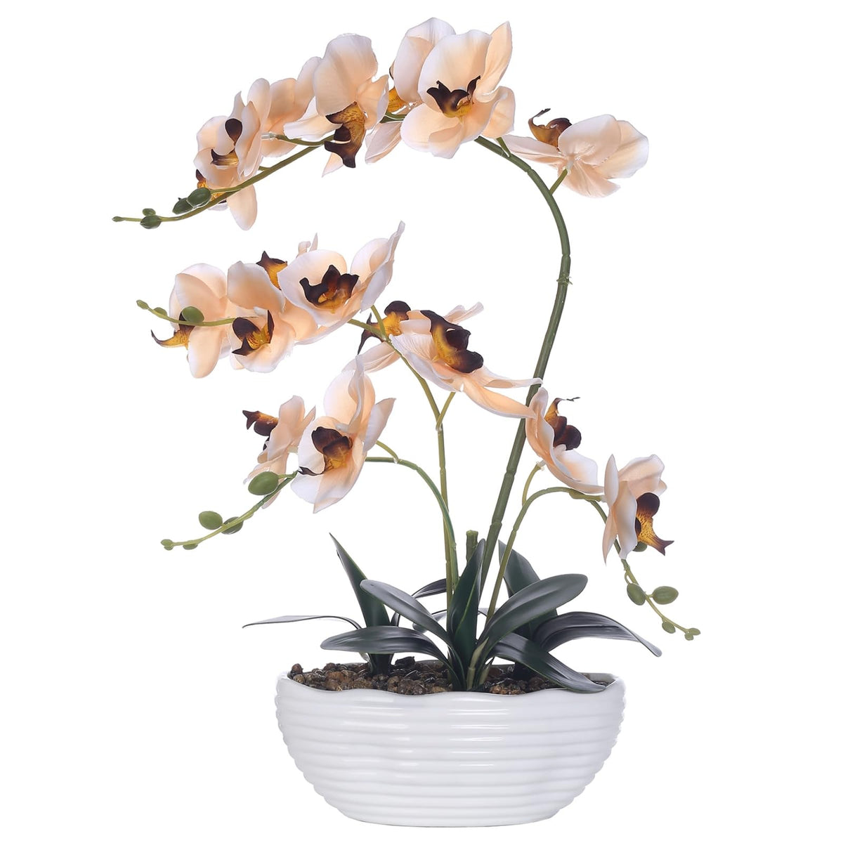 Large Silk Orchid in Wave Pot 19" Phalaenopsis Centerpiece for Table, White
