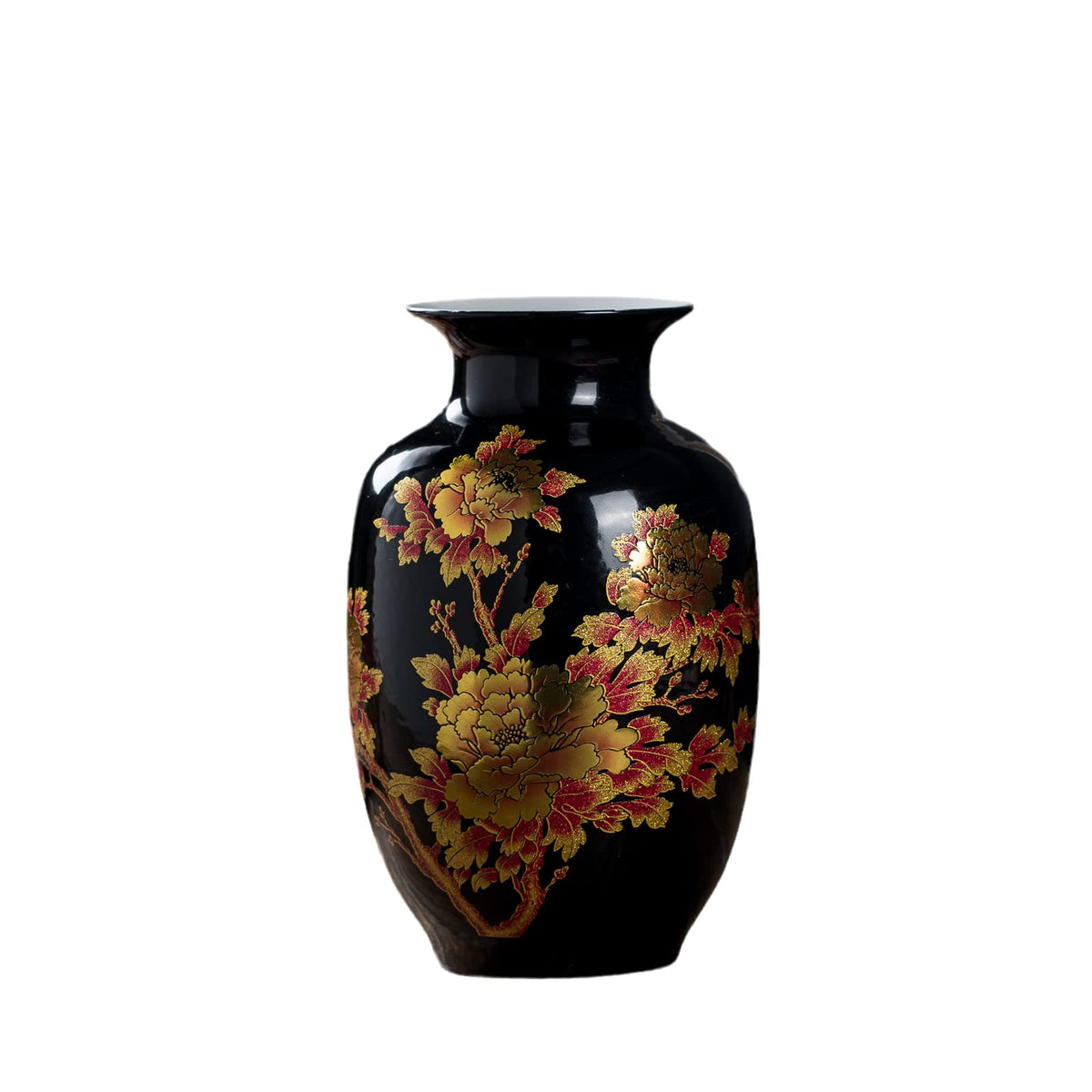 Red Vase Oriental Ceramic Flower Vases Tall 9"