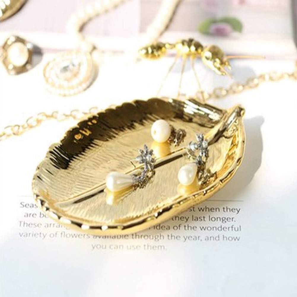 Lependor Golden Leaf Shaped Small Ceramic Jewelry Ring Dish Necklace Bracelet Holder Tray Organizer, Ceramic Decorative Trinket Dish for Wedding Party Woman Girl -Small Gold Leaf