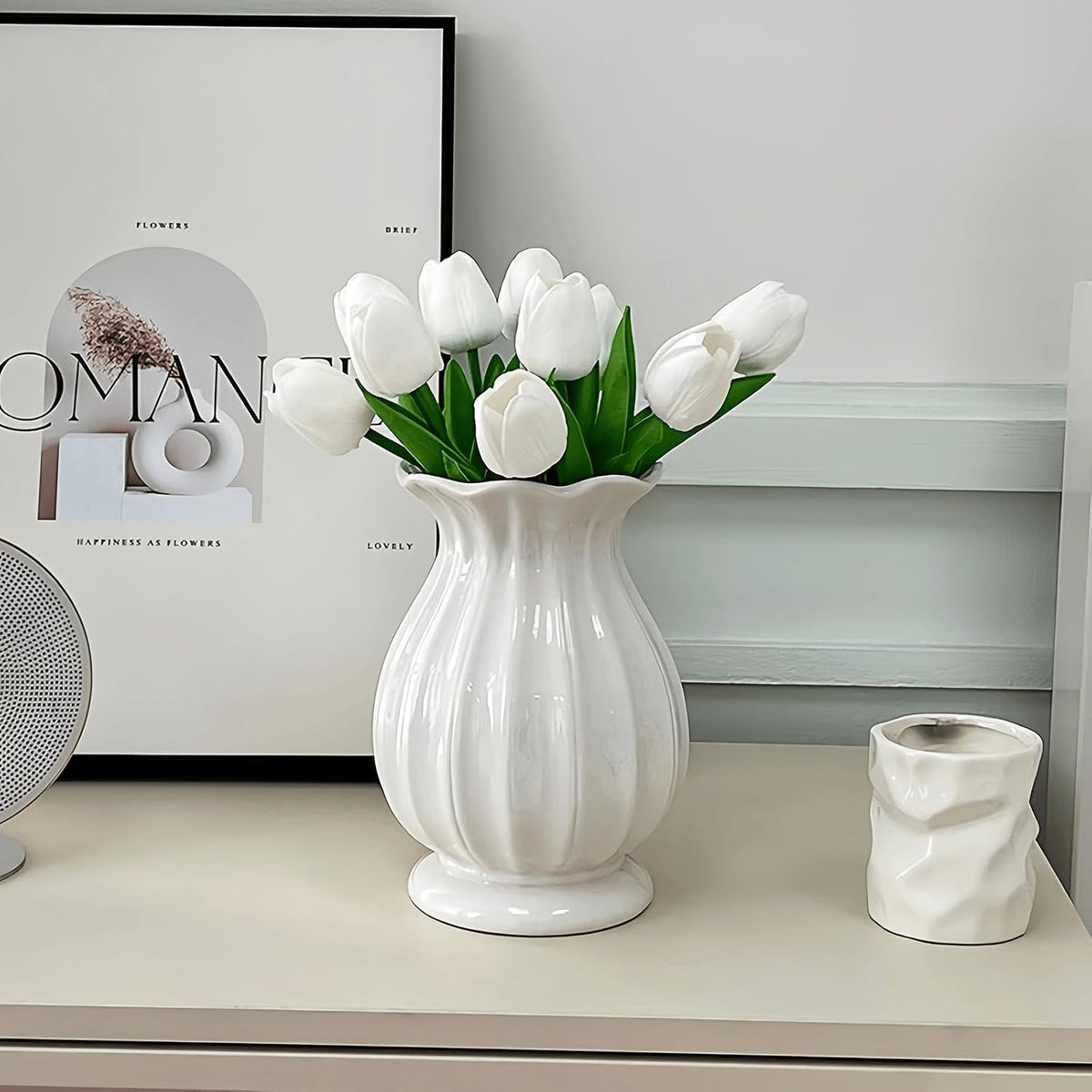 White Ceramic Flower Vase for Modern Home Décor, 7.5 Inch