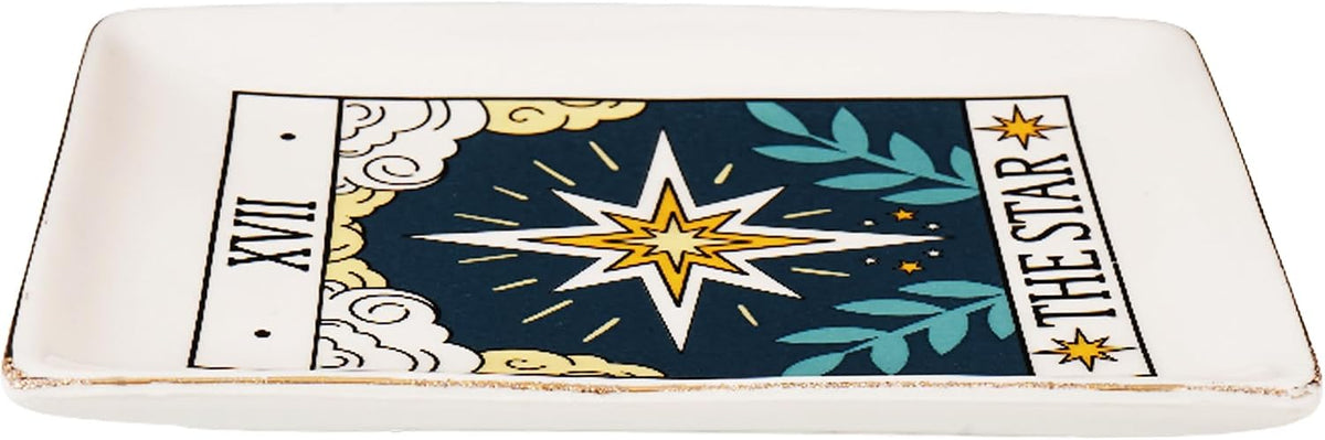 Star Tarot Card Ceramic Tray – 6.5 x 4.5 Inch Decorative Dish for Jewelry, Keys, Coins, Crystals, or Collectibles | Mystical and Functional Home Accent