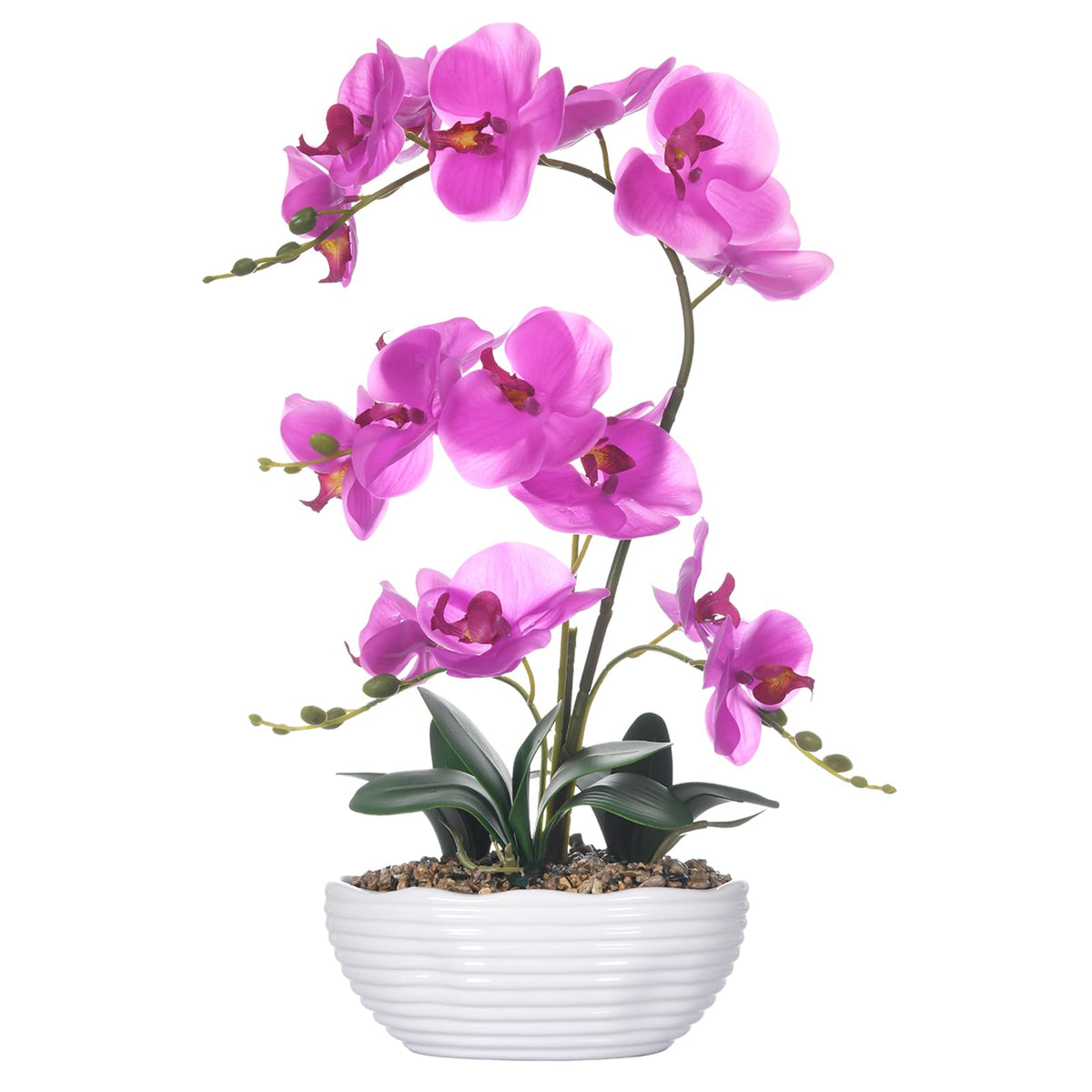 Large Silk Orchid in Wave Pot 19" Phalaenopsis Centerpiece for Table, White