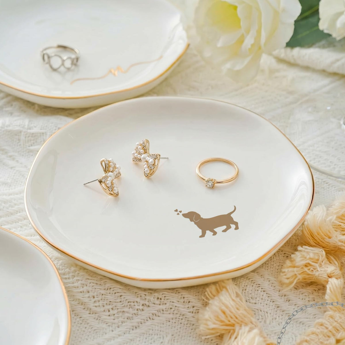 Dachshund Jewelry Dish Tray for Dog Lover,Ceramic Trinket Tray, Key Bowl, Decorative Plate 4.7 in