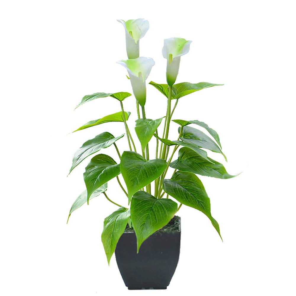 Beebel Artificial Flower Plants Calla Lily Faux Small Potted Plant with Black Pot Fake Bonsai Flower for Home, Office, Indoor and Outdoor Occasions Decor (Orange Fake Flower)