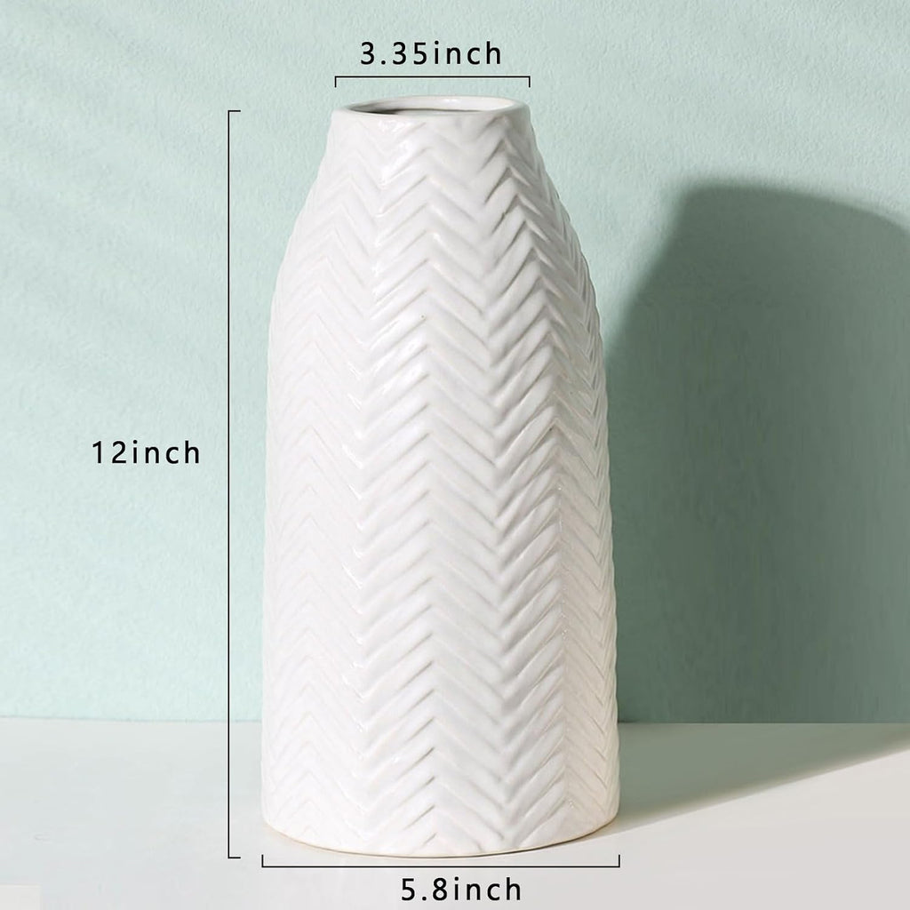 hjn White Vase for Flowers Ceramic Vase for Decor, Modern Decorative Tall Vases for Your Kitchen/Office/Living Room/Bookshelf/Mantel - White Texture(Medium)