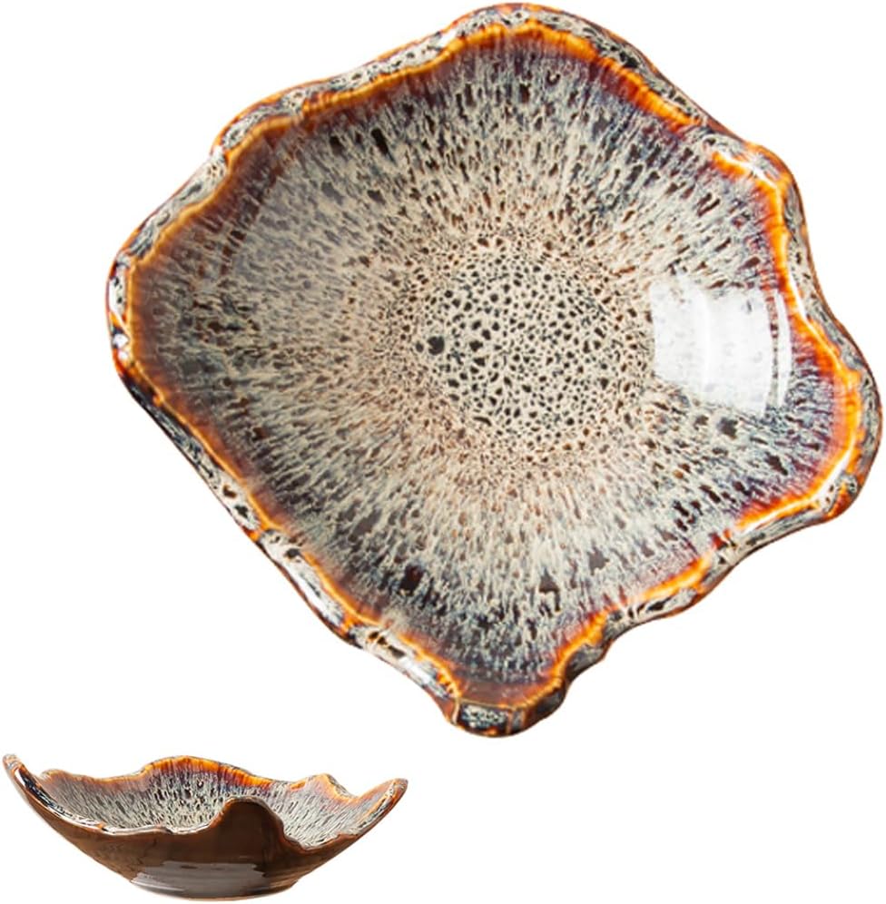 Ceramic Bowl Decorative Irregular Rim Reactive Glaze Ceramic Bowl 8.7 Inch