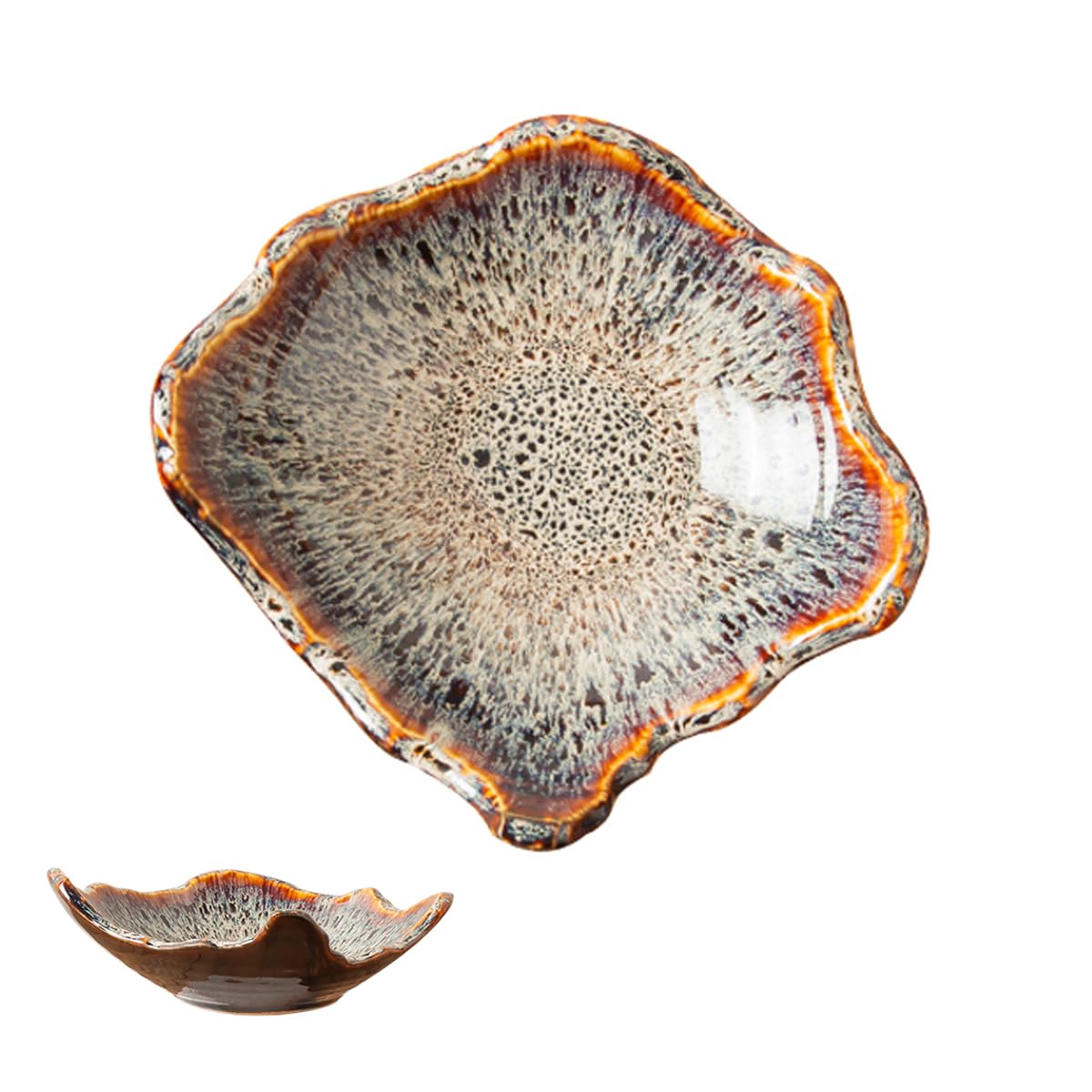 Ceramic Bowl Decorative Irregular Rim Reactive Glaze Ceramic Bowl 8.8 Inch