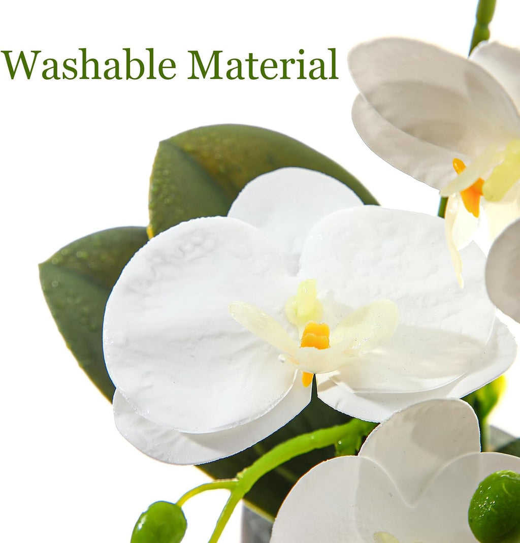 White Fake Orchids Flowers in Pot Bendable Faux Orchids Artificial Flowers Washable Silk Orchid Phalaenopsis Decor for Home Wedding Table Centerpiece Bathroom Office
