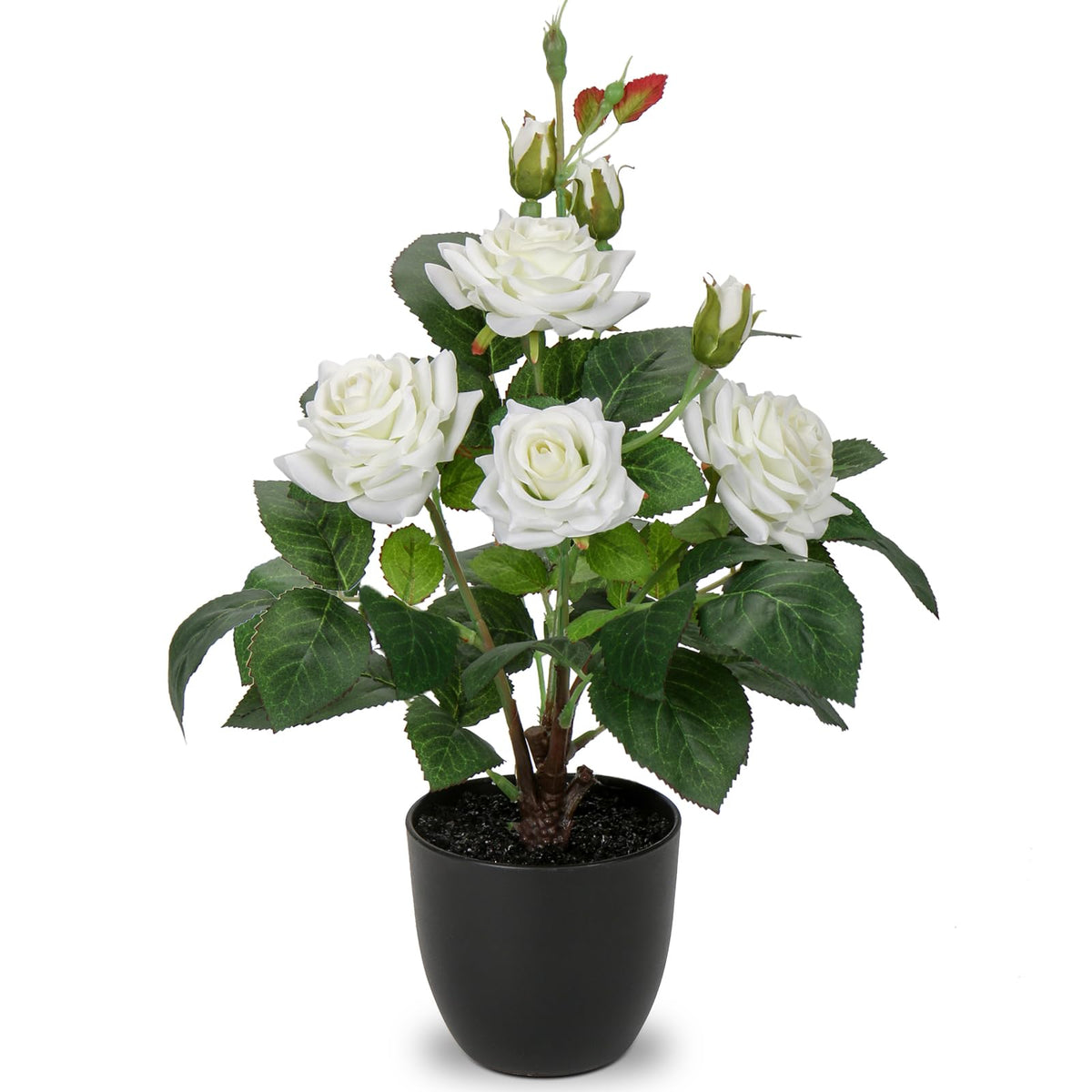 Hollyone Artificial Plants & Flowers in Vase Pink Roses Artificial Flowers Potted Plant Faux Silk Flower with Pot Fake Rose Flower Arrangement Home Decor Office Bathroom Shelf Desk Decoration 15 Inch