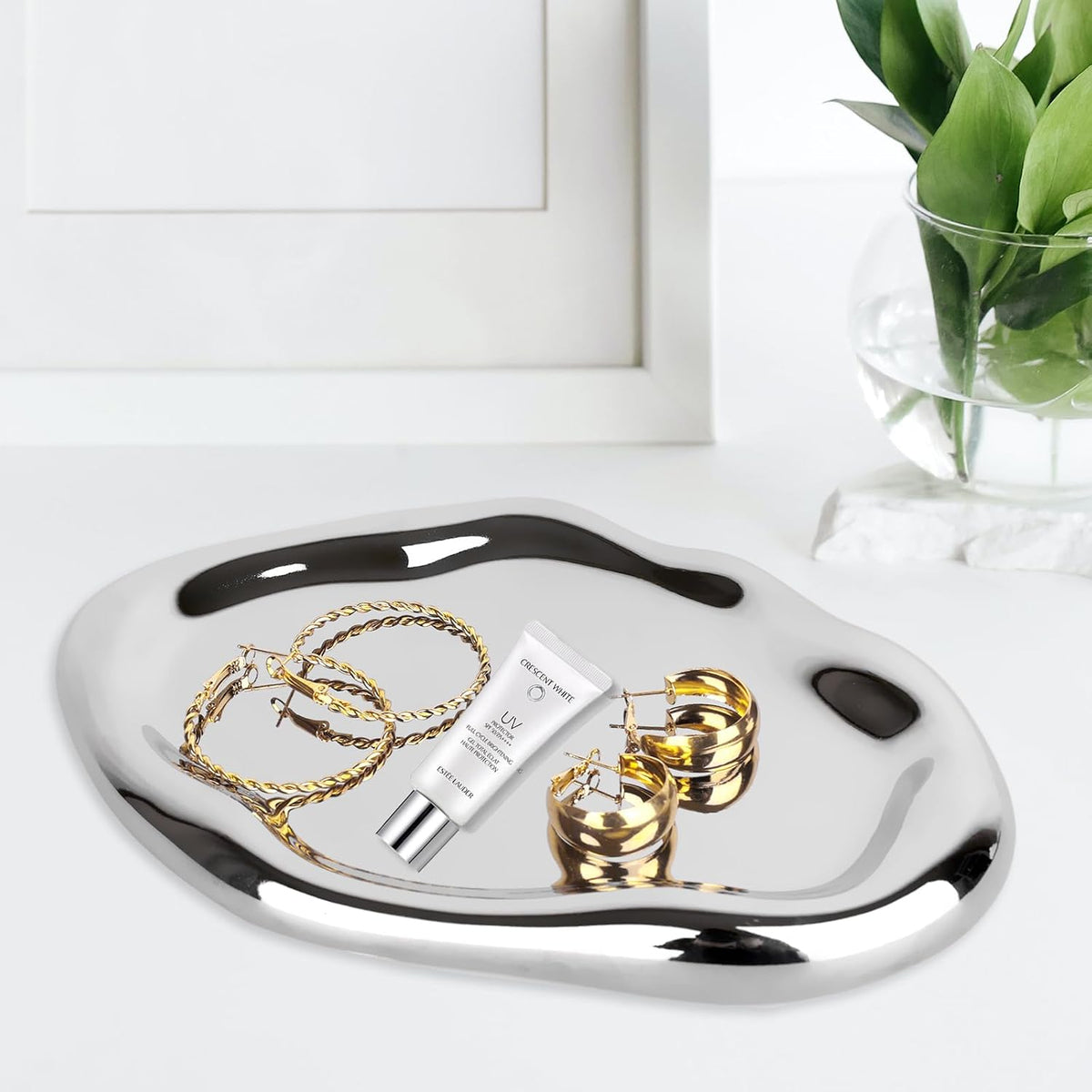 Silver Tray Decorative Vanity Tray Bathroom Tray Long Jewelry Dish