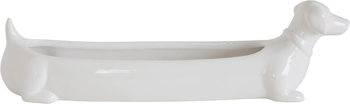 Creative Co-Op Ceramic Dachshund Cracker Serving Dish, White