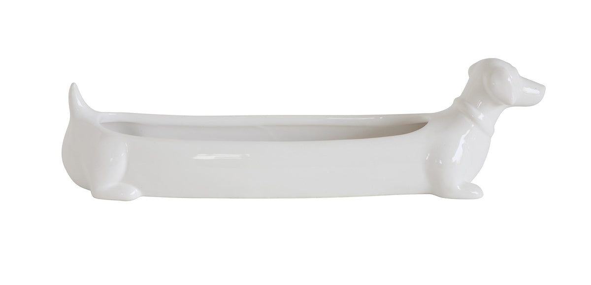 Creative Co-Op Ceramic Dachshund Cracker Serving Dish, White