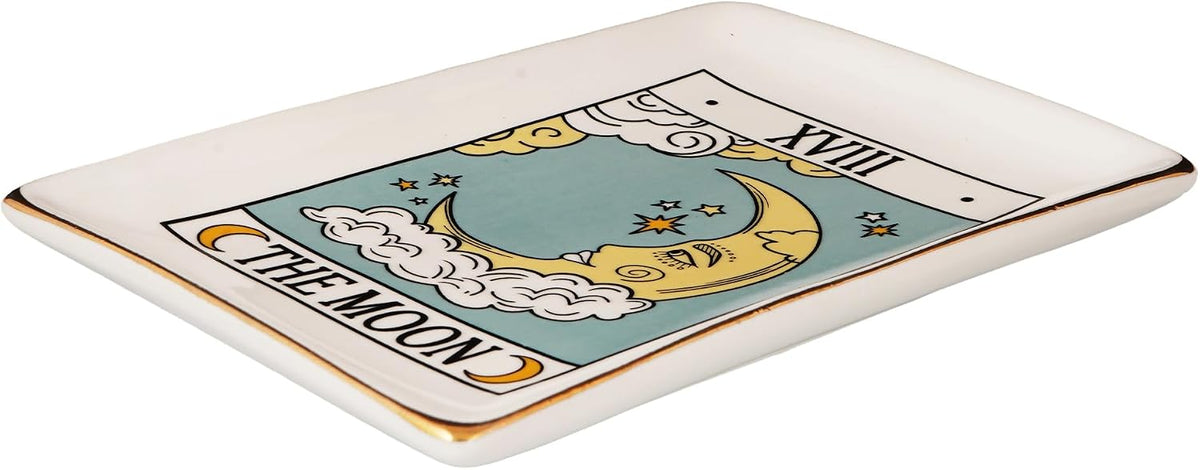 Moon Tarot Card Ceramic Tray – 6.5 x 4.5 Inch Decorative Dish for Jewelry, Keys, Coins, Crystals, or Small Essentials | Mystical Home Décor